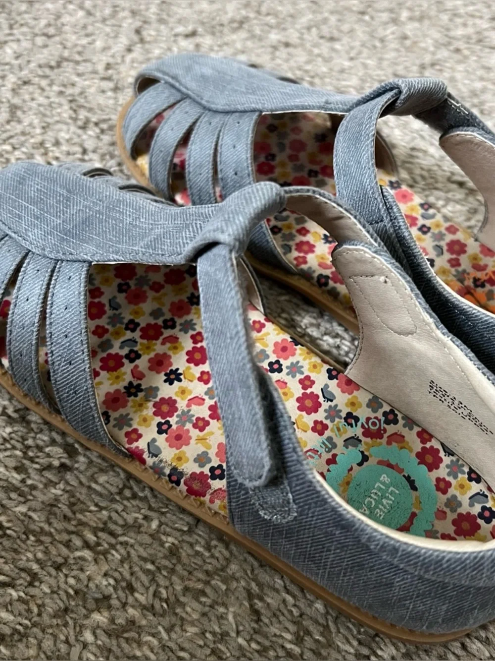 Livie & Luca Blue Girls Sandals with Floral Insole Size 13
